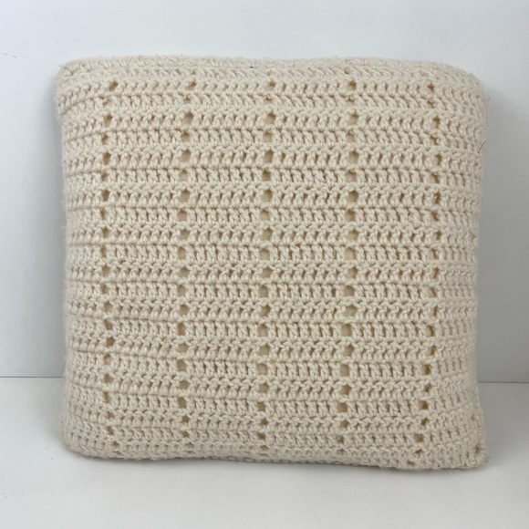 Handmade Vintage Crocheted Ivory and Olive Green Decorative Throw Pillow - Picture 2 of 11